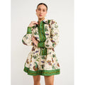 Long Sleeve Printing Lapel Dress