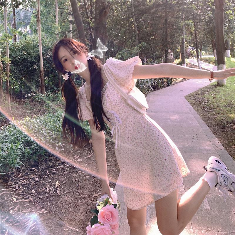 Bow Short Sleeve Dress Women's Clothing