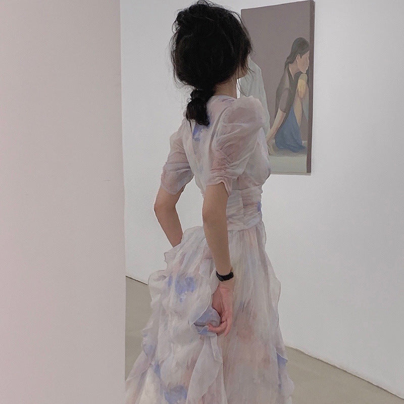 Ruffled Long Dress Elegant Women's Floral Dress