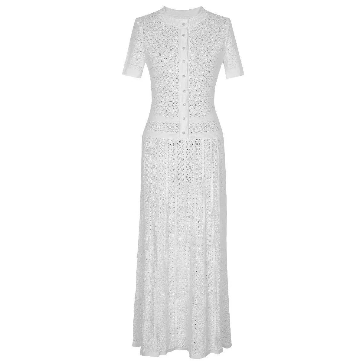 Hollow-out Waist-Cinching Elegant Polka-Dot Dress For Women