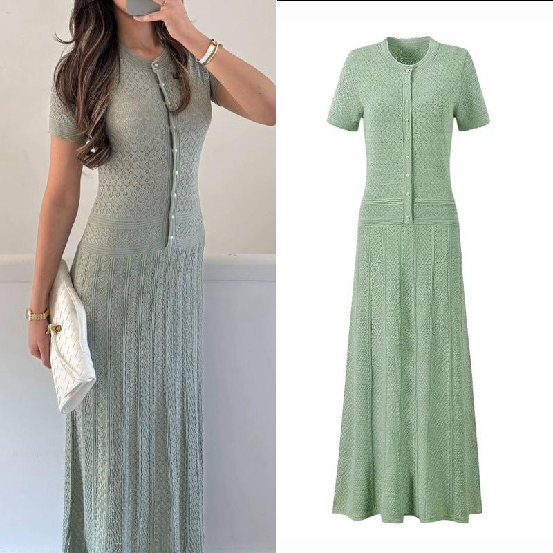 Hollow-out Waist-Cinching Elegant Polka-Dot Dress For Women