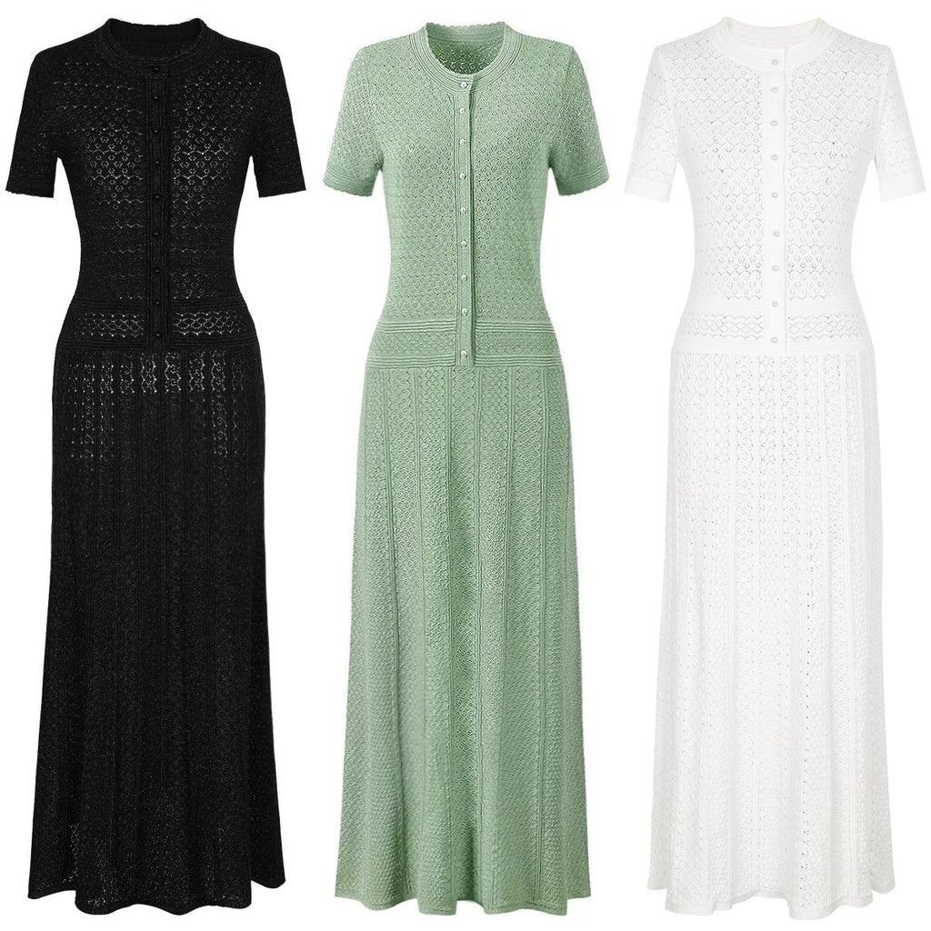 Hollow-out Waist-Cinching Elegant Polka-Dot Dress For Women