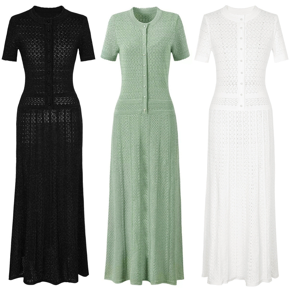 Hollow-out Waist-Cinching Elegant Polka-Dot Dress For Women