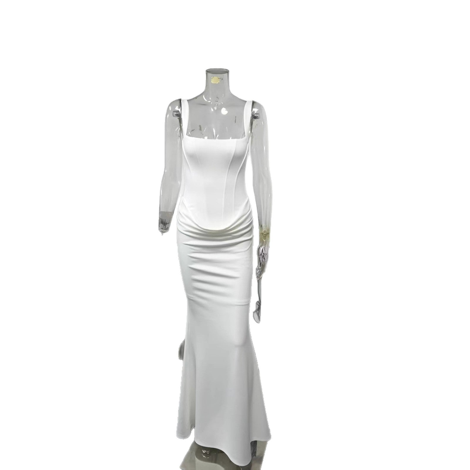 Elegant Strapless Long White Slip Dress For Women