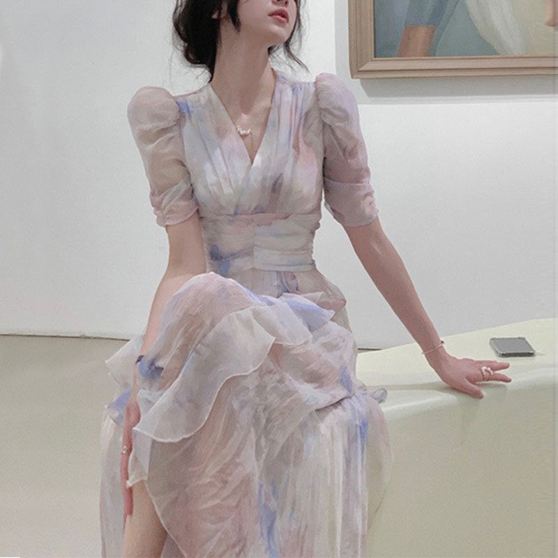 Ruffled Long Dress Elegant Women's Floral Dress