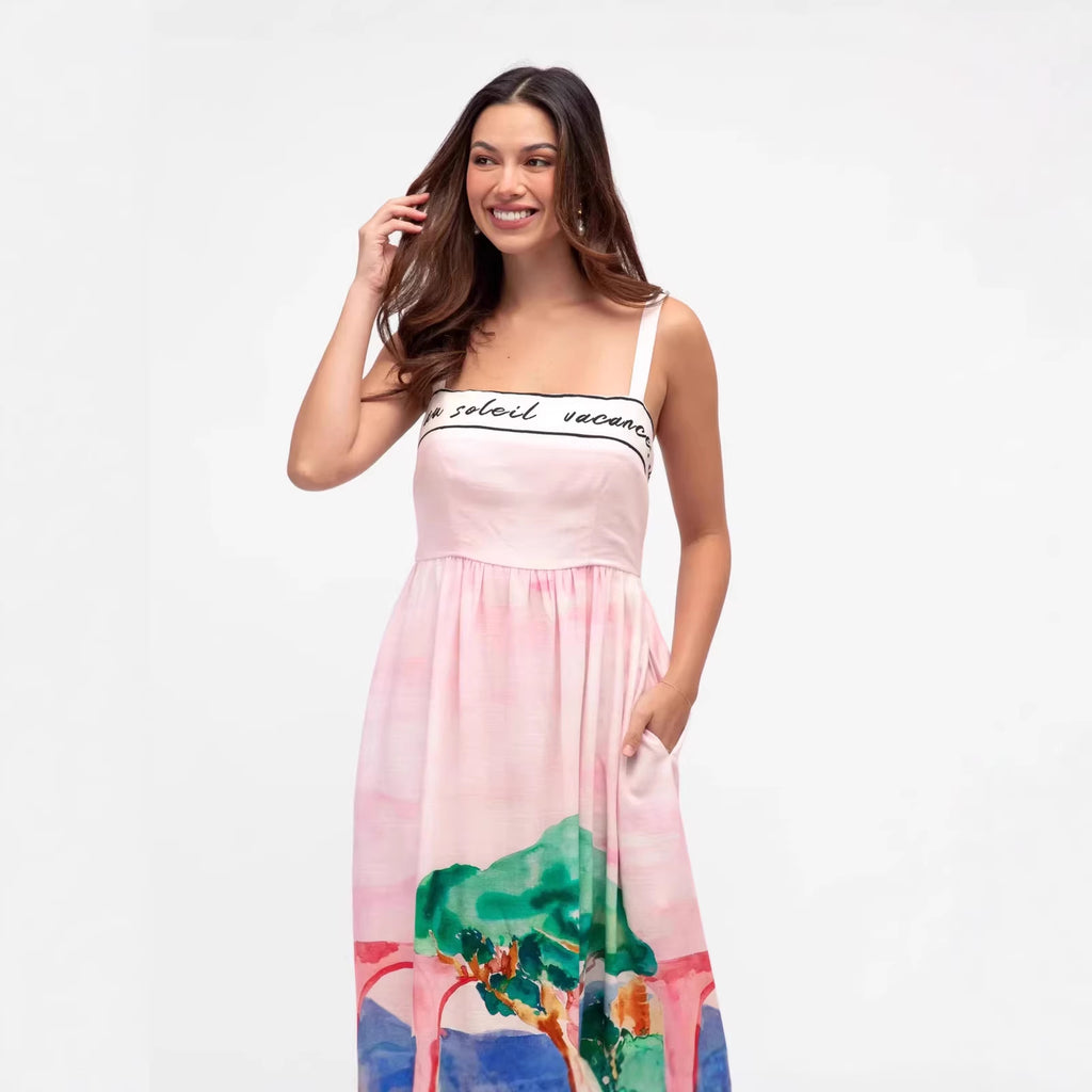 Fashionable And Elegant Linen Slip Dress In A Resort Style