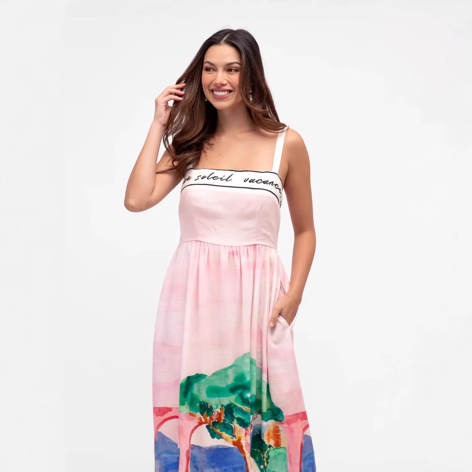 Fashionable And Elegant Linen Slip Dress In A Resort Style