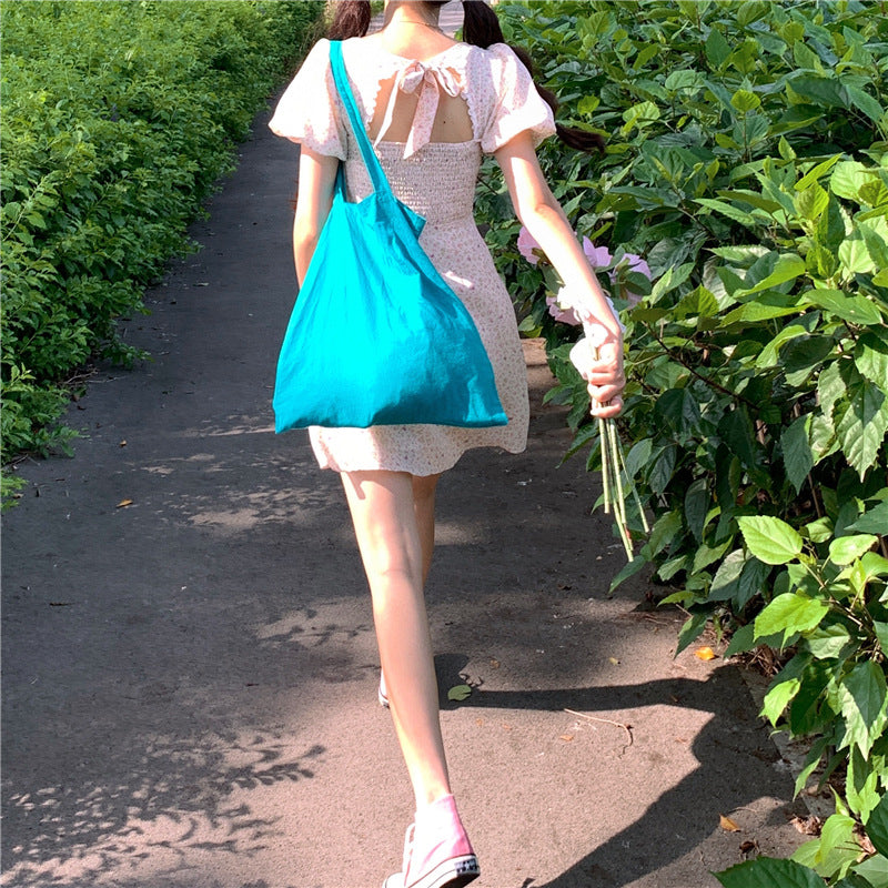 Bow Short Sleeve Dress Women's Clothing