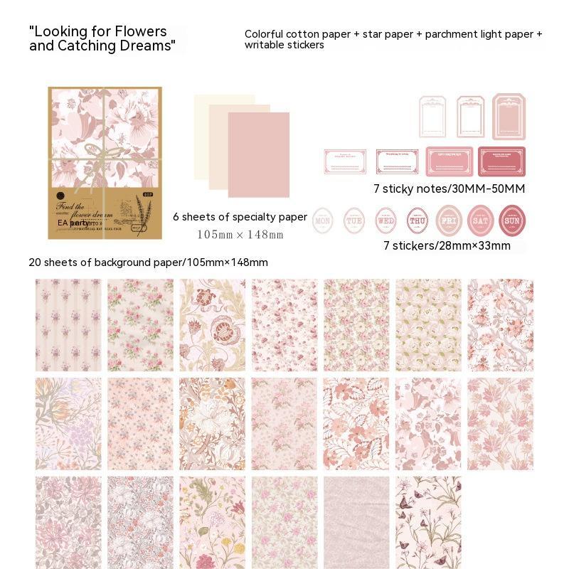 Light Retro Salt Small Floral Journal Material