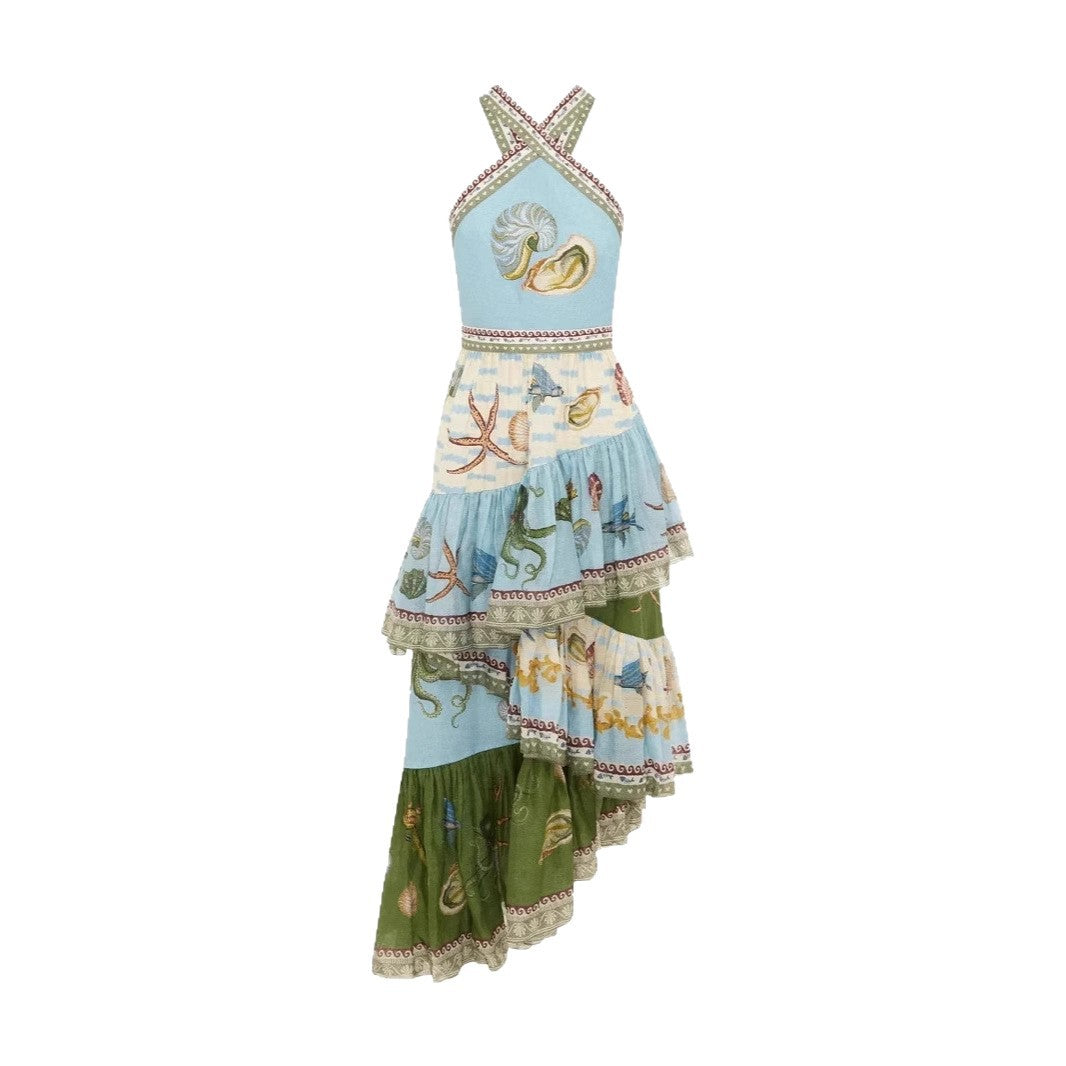 Fashionable Linen Slip Multi-Layer Elegant Dress