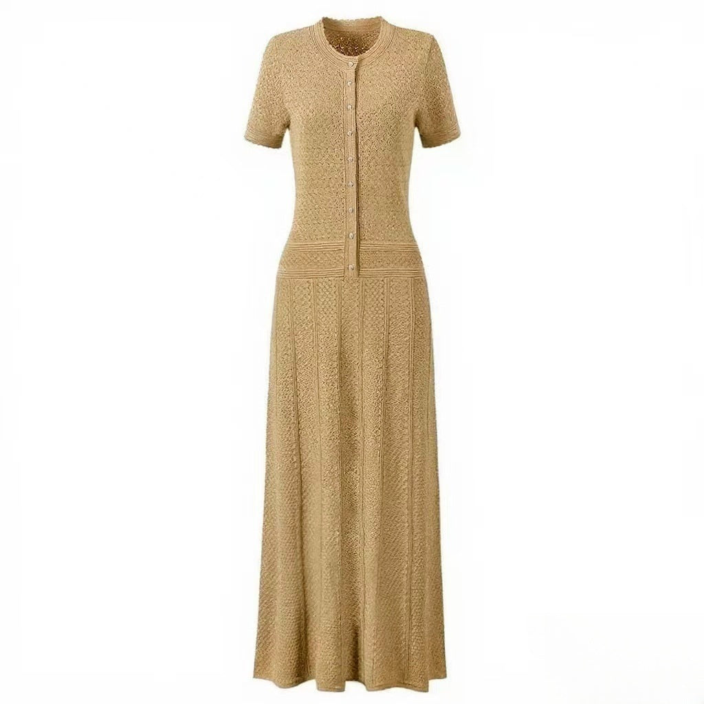 Hollow-out Waist-Cinching Elegant Polka-Dot Dress For Women