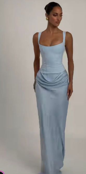 Elegant Strapless Long White Slip Dress For Women