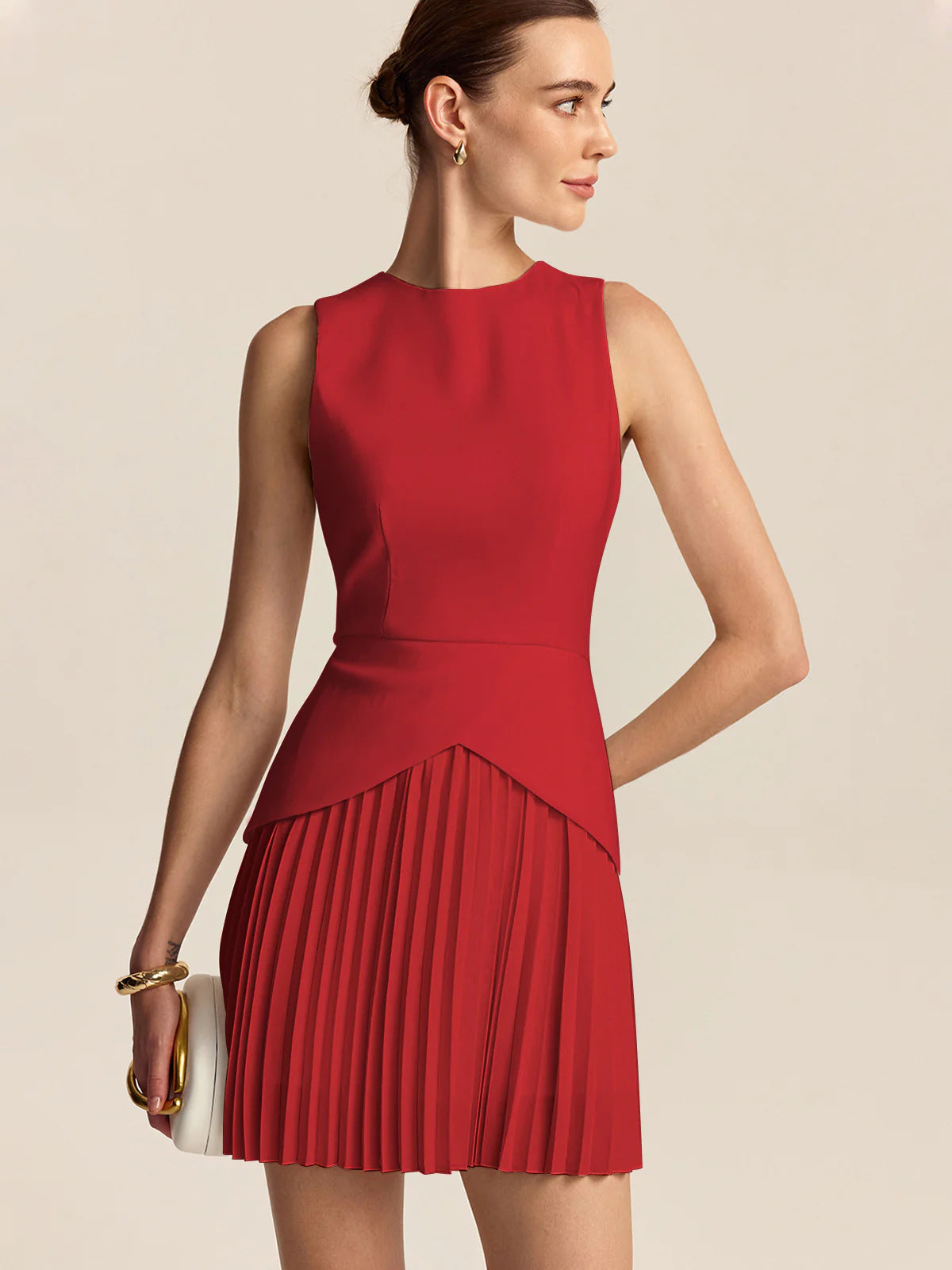 Women's Elegant Waist-Cinching Pleated Dress