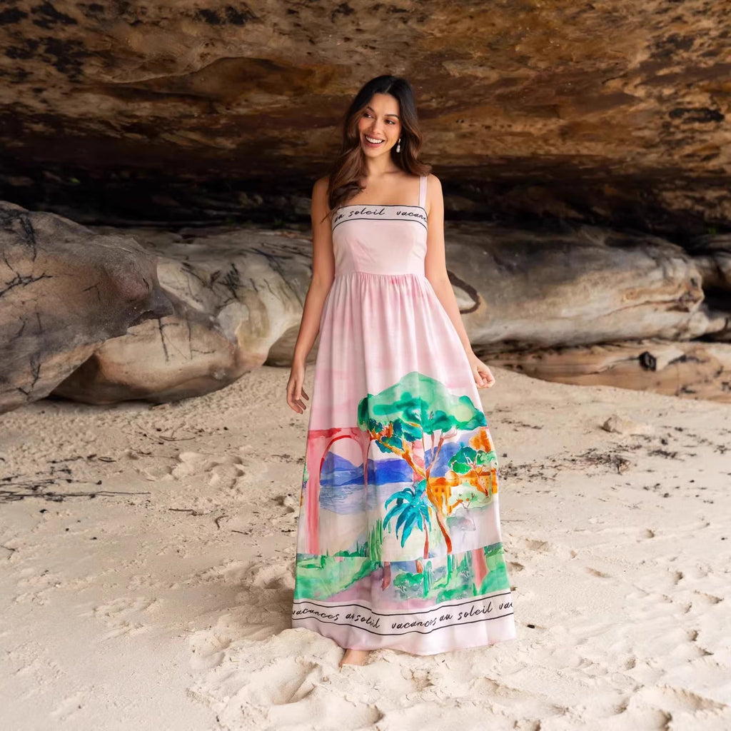 Fashionable And Elegant Linen Slip Dress In A Resort Style
