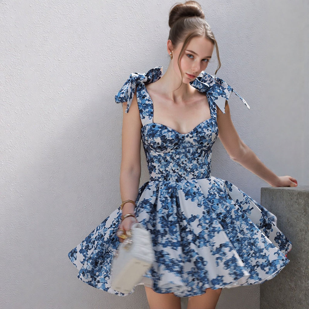 Organza Ethereal Short Elegant Printed Dress