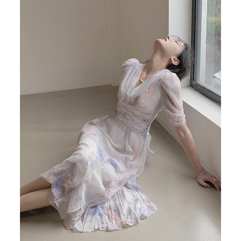 Ruffled Long Dress Elegant Women's Floral Dress