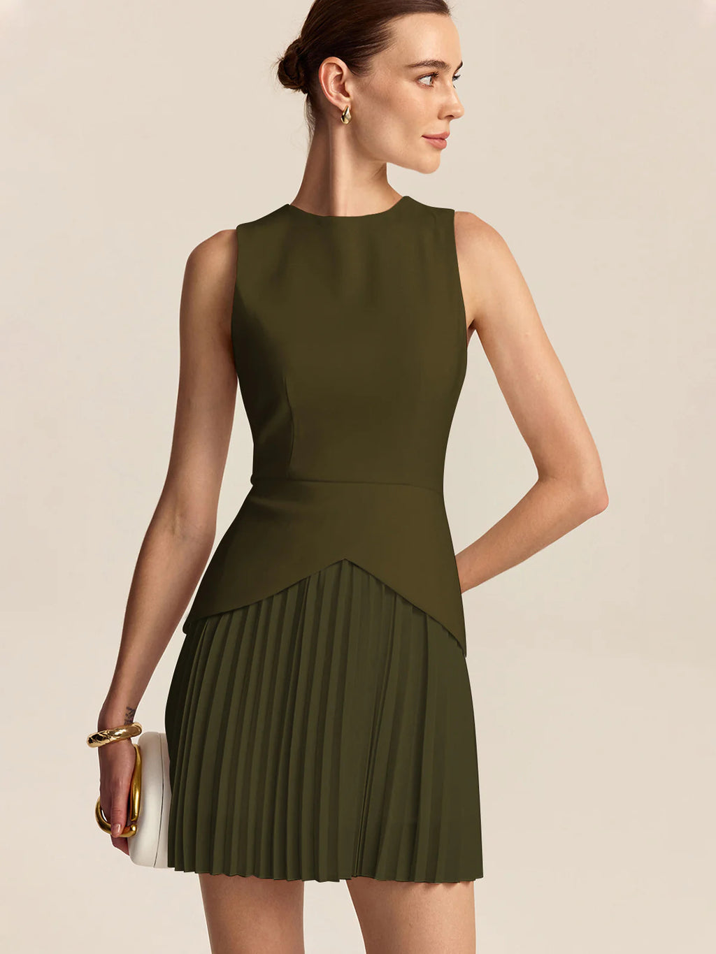 Women's Elegant Waist-Cinching Pleated Dress